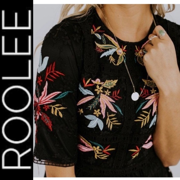 NWT Roolee Naomi Black Lace Floral Embroidered Dress xxs - Picture 2 of 16